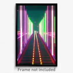 Pixel Art Poster - Digital Wire Frame Lane (8 Bit Psychedelic Video Game Print)