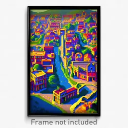 Pixel Art Poster - Bumpy Small Town (8 Bit Psychedelic Trippy Video Game Print)