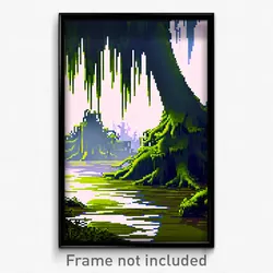 Pixel Art Poster - Acidic Swamp (8 Bit Psychedelic Trippy Video Game Print)