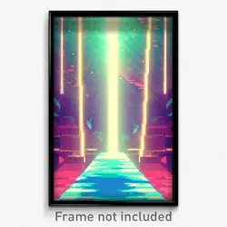 Pixel Art Poster - Faraway Kingdom (8 Bit Psychedelic Trippy Video Game Print)