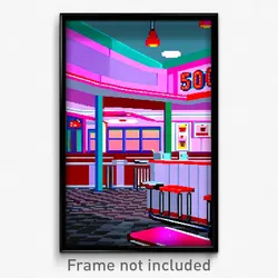 Pixel Art Poster - Upbeat 50'S Diner (8 Bit Psychedelic Trippy Video Game Print)