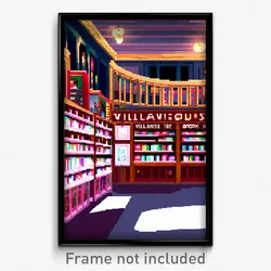 Pixel Art Poster - Villainous Book Store (8 Bit Psychedelic Video Game Print)
