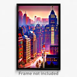 Pixel Art Poster - Fancy Canadian City (8 Bit Psychedelic Video Game Print)