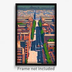 Pixel Art Poster - Rectangular French City (8 Bit Psychedelic Video Game Print)