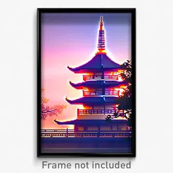 Pixel Art Poster - Smooth Pagoda (8 Bit Psychedelic Trippy Video Game Print)
