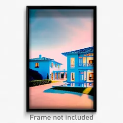 Pixel Art Poster - Light Blue Villa (8 Bit Psychedelic Trippy Video Game Print)