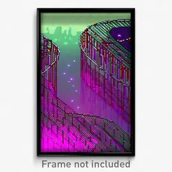 Pixel Art Poster - Wire Frame Lagoon (8 Bit Psychedelic Trippy Video Game Print)