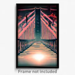 Pixel Art Poster - Creepy Bridge (8 Bit Psychedelic Trippy Video Game Print)