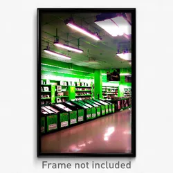 Pixel Art Poster - Green Record Store (8 Bit Psychedelic Video Game Print)
