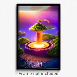 Pixel Art Poster - Circular Exotic Island (8 Bit Psychedelic Video Game Print)