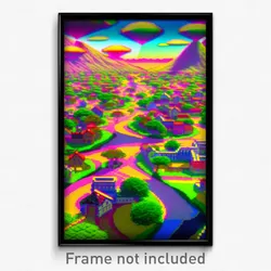 Pixel Art Poster - Kaleidoscopic Town (8 Bit Psychedelic Video Game Print)