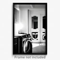 Pixel Art Poster - Black And White Washing Machine (8 Bit Video Game Print)