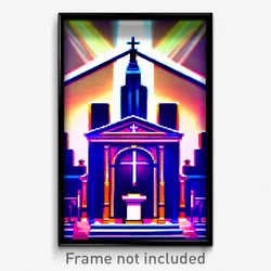 Pixel Art Poster - Noteworthy Tabernacle (8 Bit Psychedelic Video Game Print)