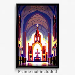 Pixel Art Poster - Small Cathedral (8 Bit Psychedelic Trippy Video Game Print)