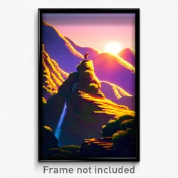 Pixel Art Poster - Warm Mountain (8 Bit Psychedelic Trippy Video Game Print)