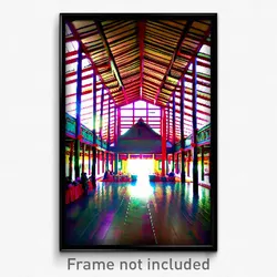Pixel Art Poster - Vibrant Longhouse (8 Bit Psychedelic Trippy Video Game Print)