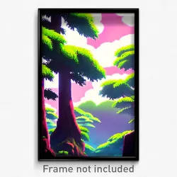 Pixel Art Poster - Anime Like Cloud Forest (8 Bit Psychedelic Video Game Print)