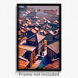 Pixel Art Poster - Gregarious Rooftops (8 Bit Psychedelic Video Game Print)