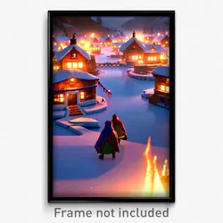 Pixel Art Poster - Frozen Village (8 Bit Psychedelic Trippy Video Game Print)