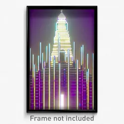 Pixel Art Poster - Wire Frame Glitchy Temple (8 Bit Video Game Print)