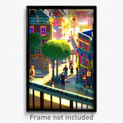 Pixel Art Poster - Spotted Town (8 Bit Psychedelic Trippy Video Game Print)