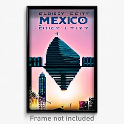 Pixel Art Poster - Glossy Mexico City (8 Bit Psychedelic Video Game Print)