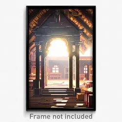 Pixel Art Poster - Ancient Inn (8 Bit Psychedelic Trippy Weird Video Game Print)
