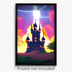 Pixel Art Poster - Thunderous Castle (8 Bit Psychedelic Trippy Video Game Print)