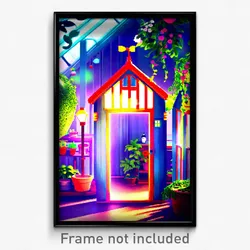 Pixel Art Poster - Whimsical Greenhouse (8 Bit Psychedelic Video Game Print)