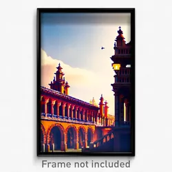 Pixel Art Poster - Flying Spanish Architecture (8 Bit Video Game Print)