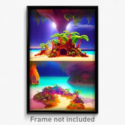Pixel Art Poster - Gregarious Exotic Island (8 Bit Psychedelic Video Game Print)