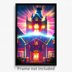 Pixel Art Poster - Shiny Manor (8 Bit Psychedelic Trippy Weird Video Game Print)