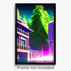 Pixel Art Poster - Evergreen Anime Architecture (8 Bit Video Game Print)