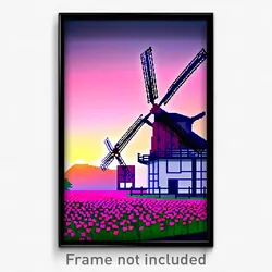 Pixel Art Poster - Rosy Windmill (8 Bit Psychedelic Trippy Video Game Print)