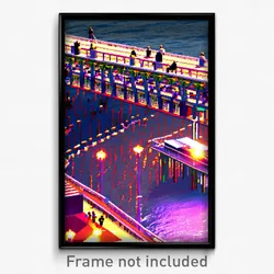 Pixel Art Poster - Crowded Pier (8 Bit Psychedelic Trippy Video Game Print)