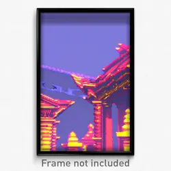 Pixel Art Poster - Glitchy Ancient Architecture (8 Bit Video Game Print)