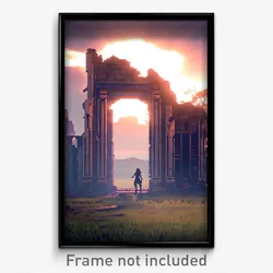 Pixel Art Poster - Mysterious Ruin (8 Bit Psychedelic Trippy Video Game Print)