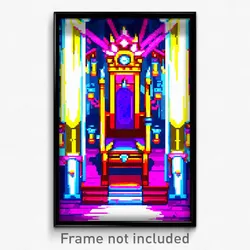 Pixel Art Poster - Vibrant Throne Room (8 Bit Psychedelic Video Game Print)