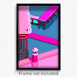 Pixel Art Poster - Pink Pier (8 Bit Psychedelic Trippy Weird Video Game Print)