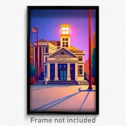 Pixel Art Poster - Simplistic Courthouse (8 Bit Psychedelic Video Game Print)