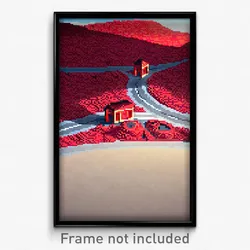 Pixel Art Poster - Red Country (8 Bit Psychedelic Trippy Weird Video Game Print)
