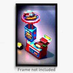 Pixel Art Poster - Adorable Hot Dog Stand (8 Bit Psychedelic Video Game Print)