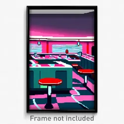 Pixel Art Poster - Squiggly 50'S Diner (8 Bit Psychedelic Video Game Print)
