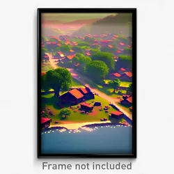 Pixel Art Poster - Peaceful Settlement (8 Bit Psychedelic Video Game Print)