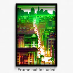 Pixel Art Poster - Green Mexican City (8 Bit Psychedelic Video Game Print)