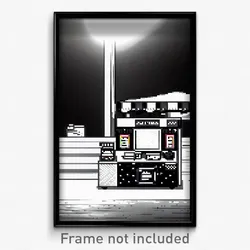 Pixel Art Poster - Black And White Hot Dog Stand (8 Bit Video Game Print)
