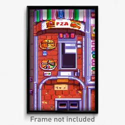 Pixel Art Poster - Adorable Pizza Shop (8 Bit Psychedelic Video Game Print)