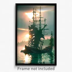 Pixel Art Poster - Evergreen Sea Wreck (8 Bit Psychedelic Video Game Print)