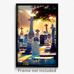 Pixel Art Poster - Nifty Cemetery (8 Bit Psychedelic Trippy Video Game Print)