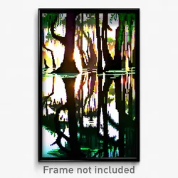 Pixel Art Poster - Reflecting Swamp (8 Bit Psychedelic Trippy Video Game Print)
